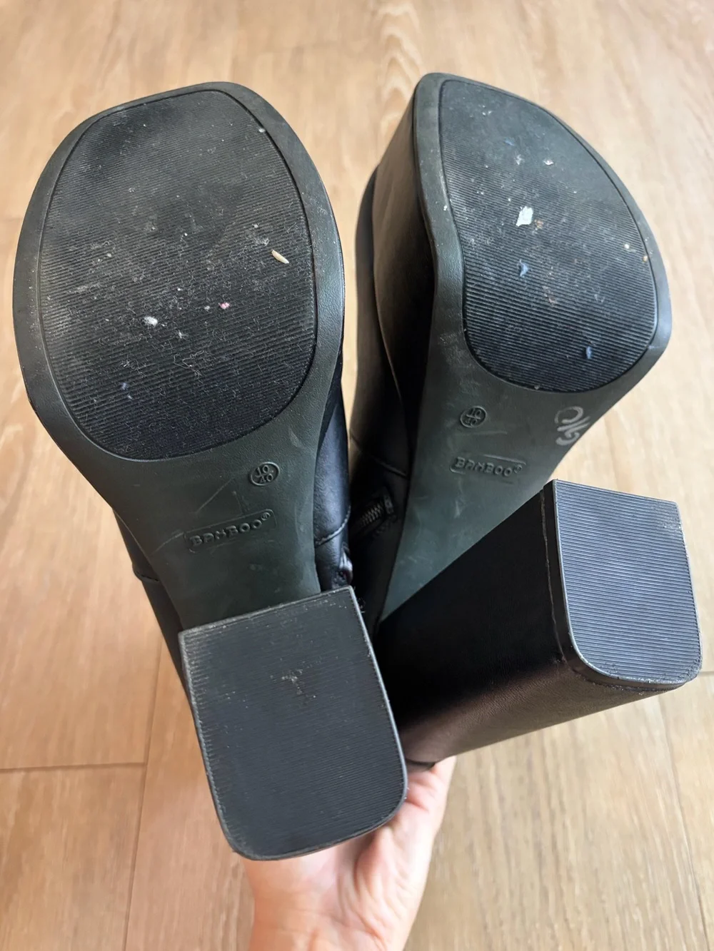 BAMBOO Black Chunky Platform Block Heel Boots